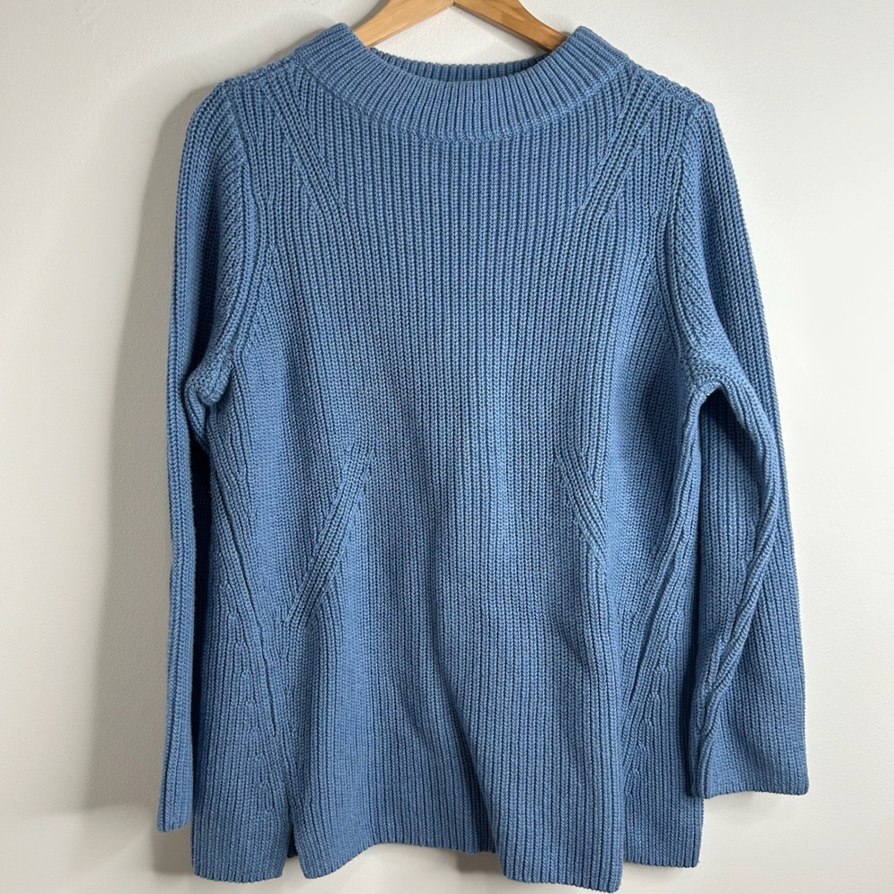 Talbots Chunky Blue Ribbed Mock Neck Sweater Womens 2X‎ Blue 100% Cotton Luxury